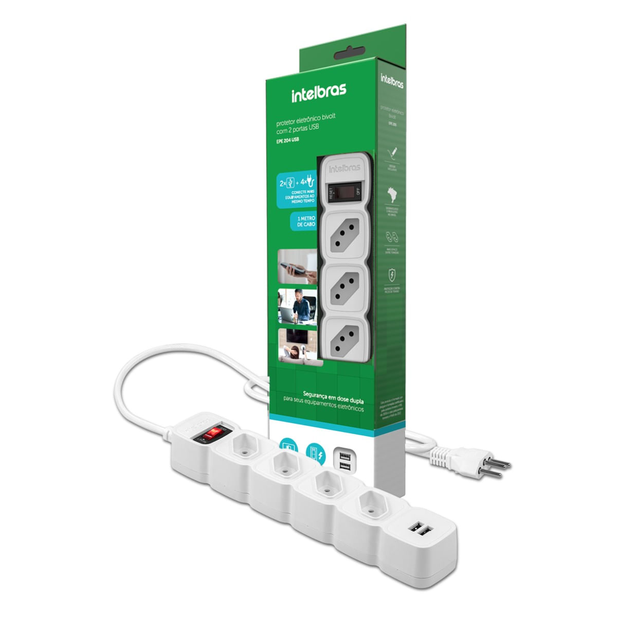 FILTRO DE LINHA 04 TOMADAS + 02 USB INTELBRAS